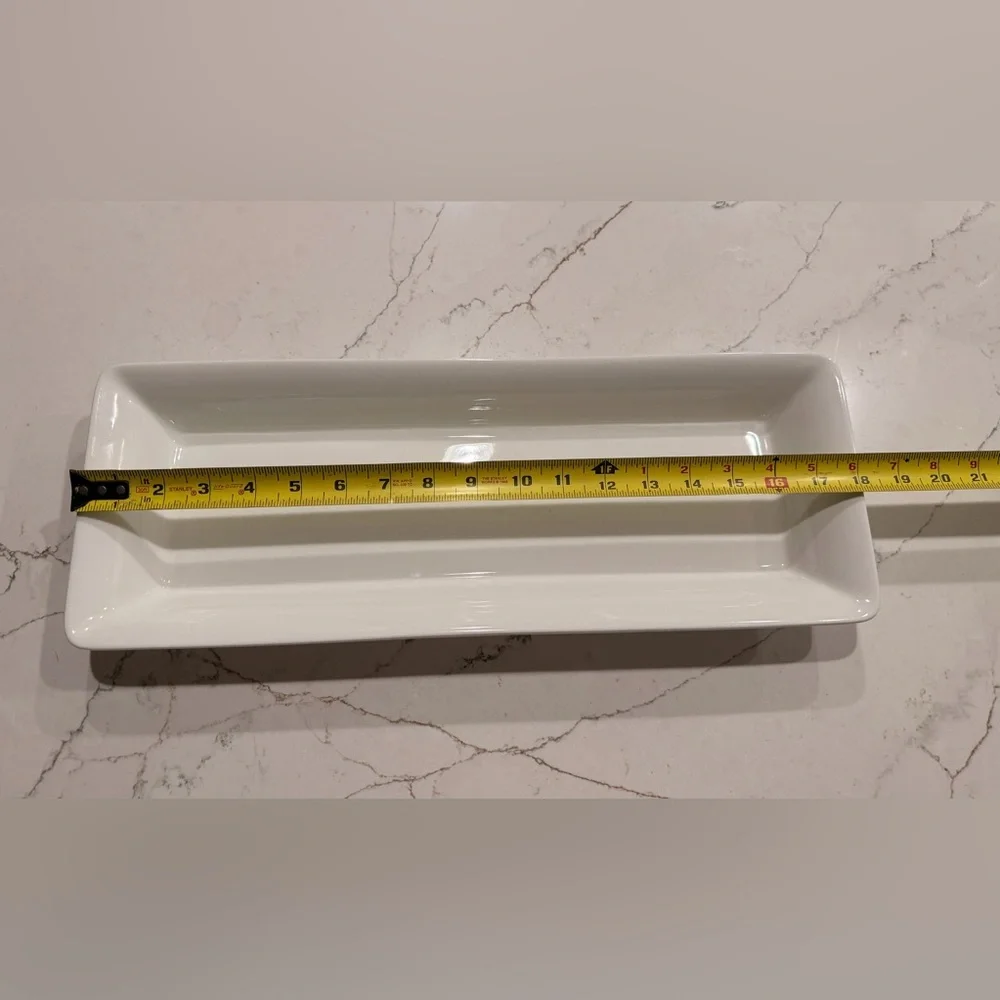 Crate&Barrel Porcelain White Serving Tray Platter 18”x7”